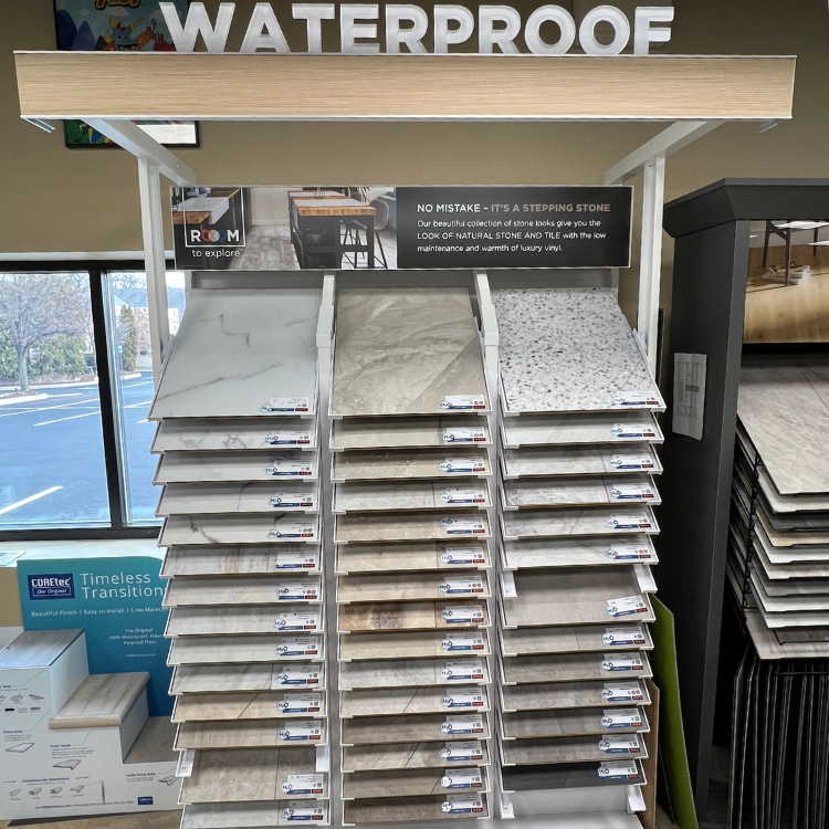 Waterproof flooring display in showroom