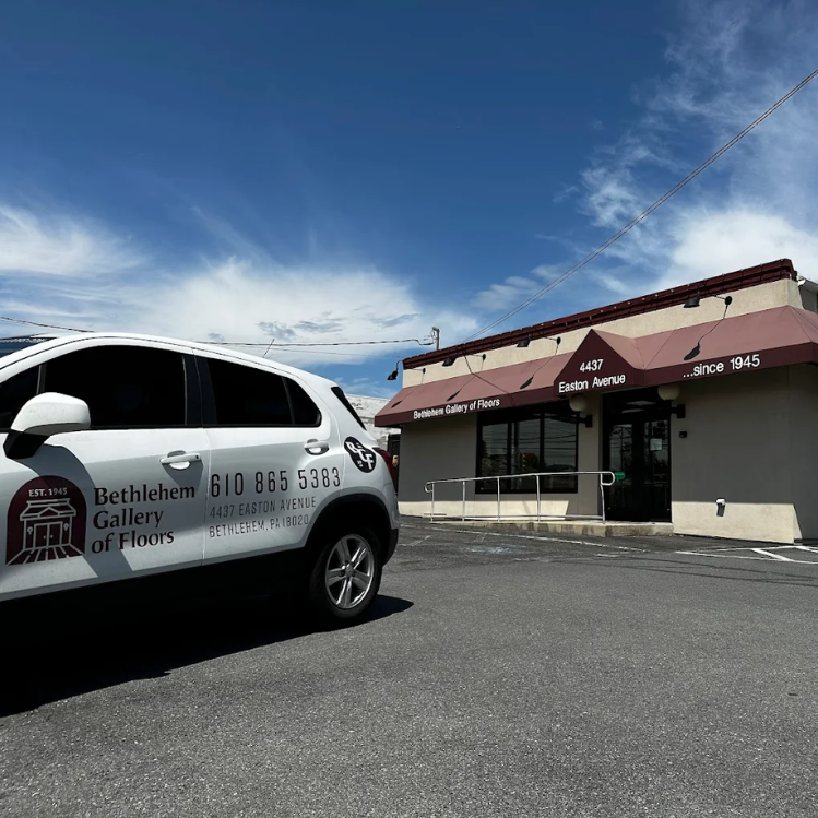 bethlehem flooring store exterior with branded car